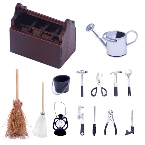Miniatur-Toolbox 14pcs Dollhouse Tool Kit, multifunktionales Zubehör 1/12 Skala-Skala Funny Portable Pit Mini Toolbox für DIY Crafts Style 1miniature Box von fkngcp