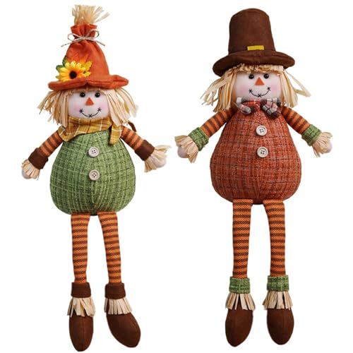 Scarecrow Doll 2pcs Männlich und weibliches Langbein Vogelscheuche mit Kleidung und Hut auf süßem festlichen Polyesterdekor für den, Thanksgiving, Erntepuppe von fkngcp
