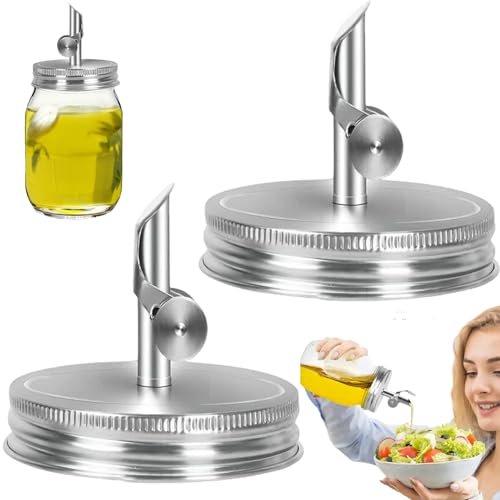 fkngcp 2pcs Mason Jar Pour Spout Deckel Edelstahl Mason Jar Deckel normaler Mund mit automatischer Öffnungs- und Schließkappe für Olivenöl, Essig, Sojasauce und mehr fkngcp 2pcs Mason Jar Pour Spout Deckel Edelstahl Mason Jar Deckel normaler Mund mit automatischer Öffnungs- und Schließkappe für Olivenöl, Essig, Sojasauce und mehr von fkngcp