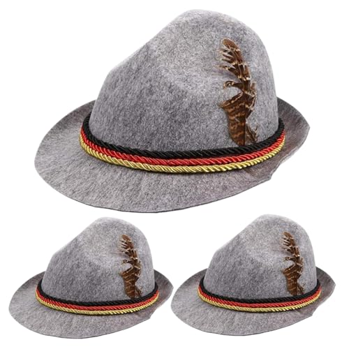 fkngcp 3pcs Deutsche Hut Einer Größe Oktoberfest Kostüm Männer traditionelle bayerische Oktoberfesthut für Erwachsene (Grau) von fkngcp