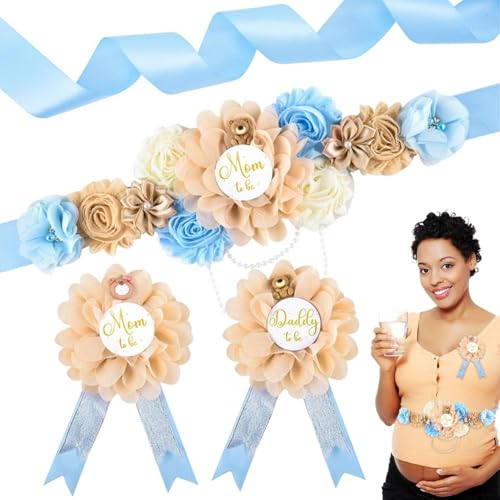 fkngcp Babyparty -Schärpe, 79 Zoll Babyparty Bauch Schärpe mit Blumendekor, Mutterschaft mit 2pcs Corsage, süße Teddybärendekorationen von fkngcp