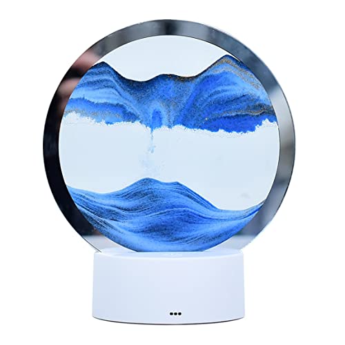 fkngcp Bewegung Sandkunst Bild 3D Sandscape Fließende Tischlampenkunst Display für Home Office Ornamente Blau Sand Bilder von fkngcp