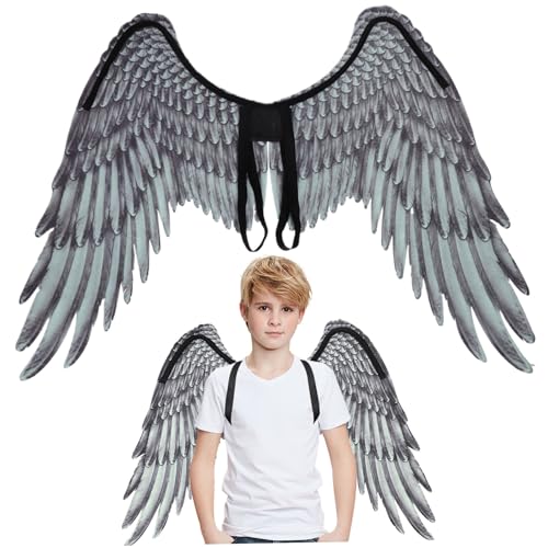 fkngcp Engelsflügel 28.4x21, 3 Zoll Schwarzer Flügel Halloween Schwarzes Engel Kostüm Nicht gewebter Stoff Cosplay für Kinder Carnival Halloween Kostüm Cosplay Propsangele von fkngcp