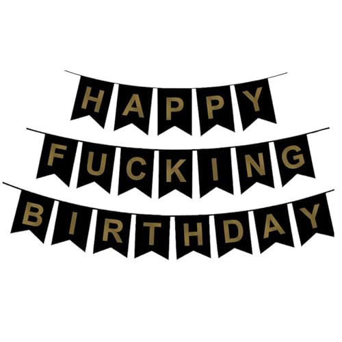 fkngcp Lustiges Geburtstagsbanner, 16ft goldenes Alphabet Schwarz Happy Fucking Birthday Bunting Banner, Wiederverwendbare hängende lustige Dekorationen von fkngcp