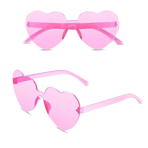 flintronic 2 Paar Hippie Herzförmige Brille, Transparente Candy Color Sonnenbrille für Geburtstagsfeier, Halloween, LNeuheit Party ustige Partybrillen für Erwachsene, Jungen und Mädchen, Rosa von flintronic