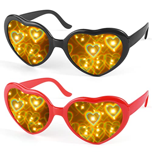 flintronic 2 Stücke Herze Brille, 3D Herz Glasses Beugungs Brille, Sonnenbrille Partybrillen, Retro Stil Festivalbrillen Brille für Raves, Musikfestivals, Kostümpartys, Karneval, Schwarz+Rot flintronic 2 Stücke Herze Brille, 3D Herz Glasses Beugungs Brille, Sonnenbrille Partybrillen, Retro Stil Festivalbrillen Brille für Raves, Musikfestivals, Kostümpartys, Karneval, Schwarz+Rot von flintronic