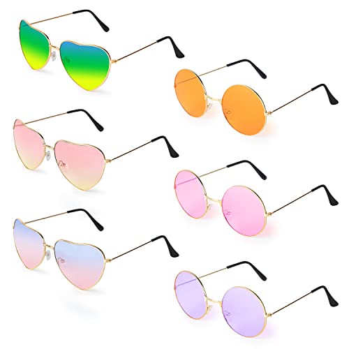 flintronic 6 Pack Herz Sonnenbrille, Herz Party Brillen, Retro Party Sonnenbrille, Hippie Herzförmige Brille, Partybrillen für Geburtstagsfeier Fasching LNeuheit Party Halloween Foto Requisiten von flintronic