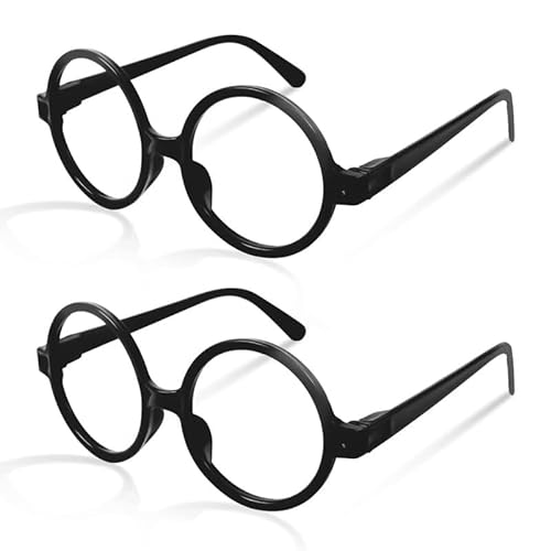 flintronic Spielzeugbrille, Retro Runde Brillen, Zauberer Brille Gläser mit Rundem Rahmen, Brillenrahmen ohne Linsen, für Erwachsene und Kinder, für Karneval, Mottoparty, Verkleidung, Accessoire-2PC von flintronic