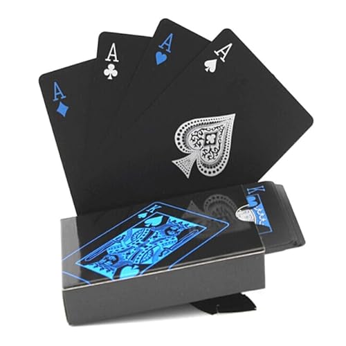 focutex Pokerkarten Schwarz – 1 Deck Spielkarten aus wasserfestem Plastik, ideal für Poker, Blackjack, Skat & mehr, langlebig, abwaschbar, flexibel, Kartenspiel für Zuhause & unterwegs (Blau) von focutex