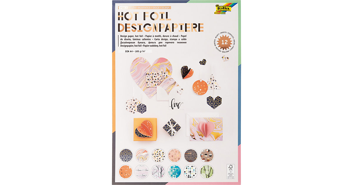 Designpapierblock HOTFOIL III 165g/m², DIN A4, 12 Blatt, 12 Motive sortiert bunt Designpapierblock HOTFOIL III 165g/m², DIN A4, 12 Blatt, 12 Motive sortiert bunt von folia