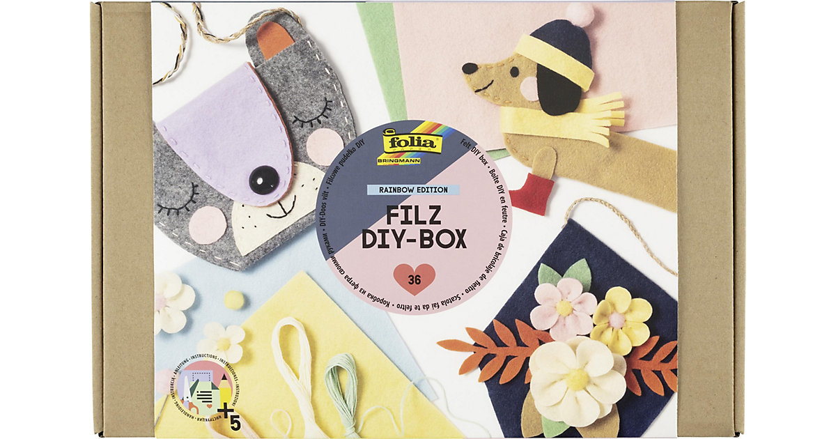 Filz DIY-Box Rainbow Edition, 36-tlg. bunt Filz DIY-Box Rainbow Edition, 36-tlg. bunt von folia