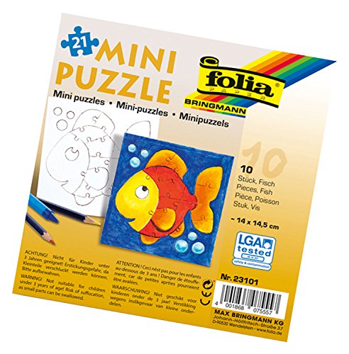 folia 23101 - Mini Puzzle Fisch, ca. 14 x 14,5 cm, 21 Teile, 10 Stück, weiß - erst Puzzeln dann Malen, für Kinder, Jungen und Mädchen von folia