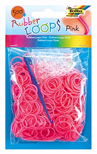 folia 331523 - Rubber Loops, inklusive 25 S - Clips und 1 Häkelnadel, 500 Gummibänder, rosa von folia