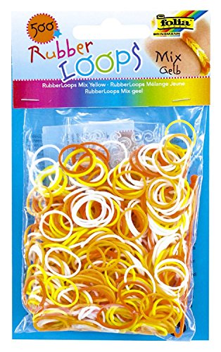 folia 331591 - Rubber Loops Mix, 500 Gummibänder, inklusive 25 stück - Clips und 1 Häkelnadel, gelb von folia