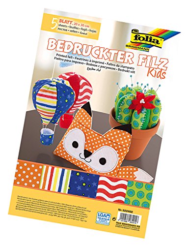 Gemusterte Filzbogen für Kinder und Erwachsene für Bastelprojekte, Collagen, Grußkarten und zum Dekorieren - Verschiedene Motive (5 Bögen) von folia