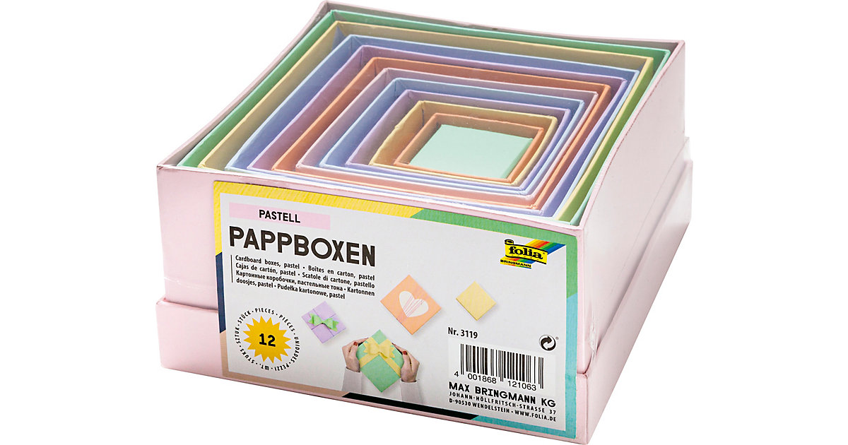 Pappboxen Eckig, 12 Stück, in Pastellfarben von folia