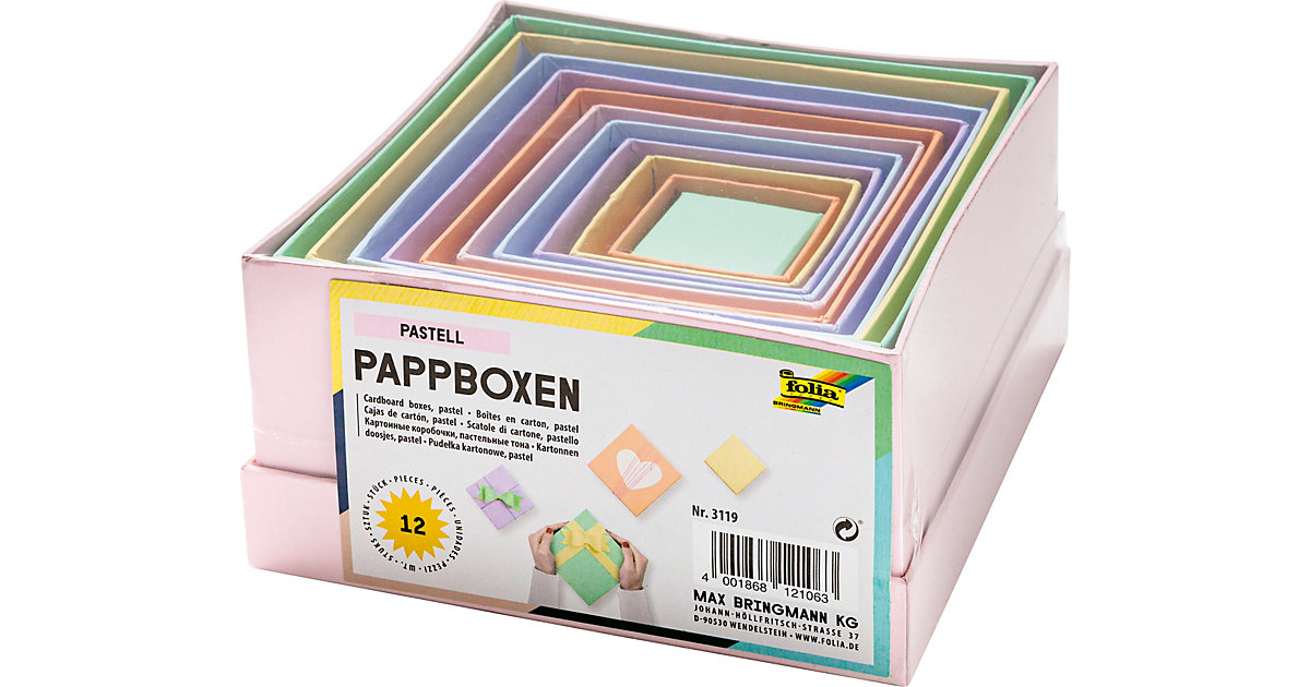 Pappboxen Eckig, 12 Stück, in Pastellfarben Pappboxen Eckig, 12 Stück, in Pastellfarben von folia