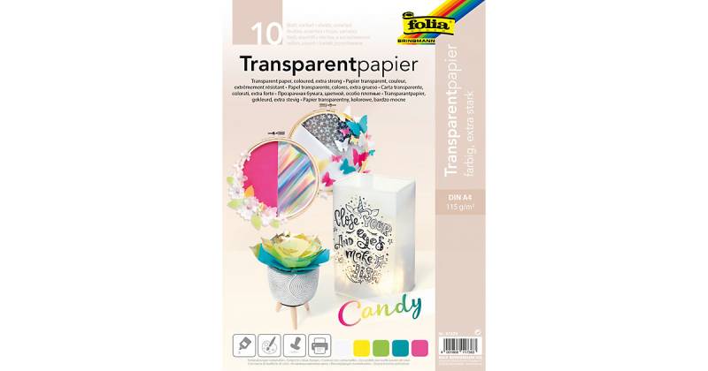Transparentpapier 115g/m² CANDY, DIN A4, 10 Blatt, 5-farbig sortiert bunt von folia