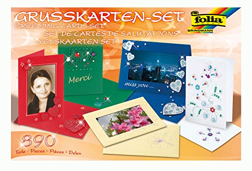 folia 10020 - Grußkarten Set, 890 Teile, mit Passepartoutkarten, Kuverts, Gelschreibern und Material zum Verzieren von folia