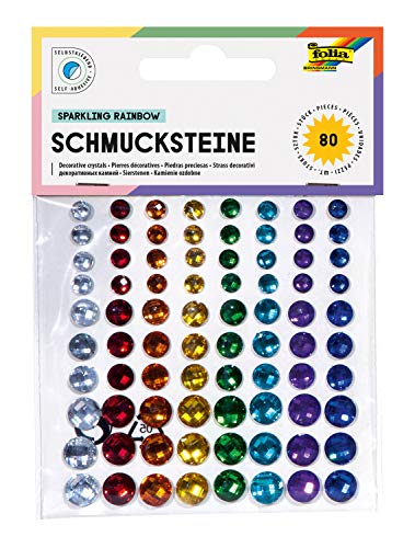 folia 12306 - Deko Schmucksteine Sparkling Rainbow, selbstklebend, 80 Stück, mit Diamantschliff - ideal zum Verzieren und Dekorieren Ihrer Bastelarbeiten von folia