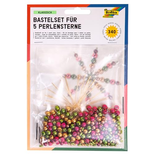 folia 12540 - Bastelset für 5 Perlensterne Classic, rot / gold / grün, 340 teilig - ideal als selbstgemachte Dekoration für Weihnachten folia 12540 - Bastelset für 5 Perlensterne Classic, rot / gold / grün, 340 teilig - ideal als selbstgemachte Dekoration für Weihnachten von folia