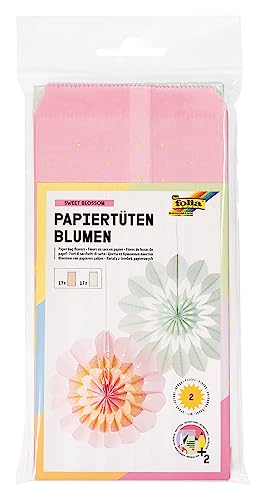 folia 21911 - Papiertütenblumen SWEET BLOSSOM, Bastelset für 2 Papierblüten, je 17 Tüten in Rosa und Mint, inkl. Kordel von folia