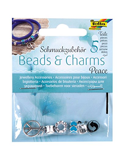 folia 2242 - Schmuckzubehör Beads & Charms "Peace", 5 Stück sortiert - zum Gestalten von modischen Armbändern von folia