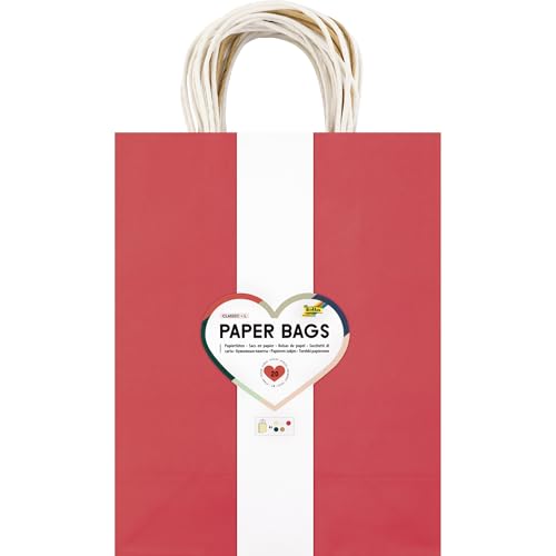 folia 22459 - Paper Bags Classic L, 20 Papiertüten aus 110-125 g/m² Kraftpapier in 5 Farben, ca. 24 x 31 x 12 cm, zum Basteln, Verzieren und Verschenken von folia
