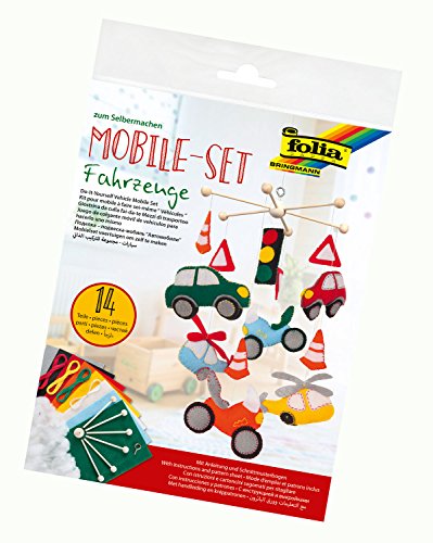 folia 22879 - Mobile Set Fahrzeuge zum Selbermachen, mit 14 Teilen, Anleitung und Schnittmusterbogen - Komplettset zur Erstellung eines Mobiles von folia