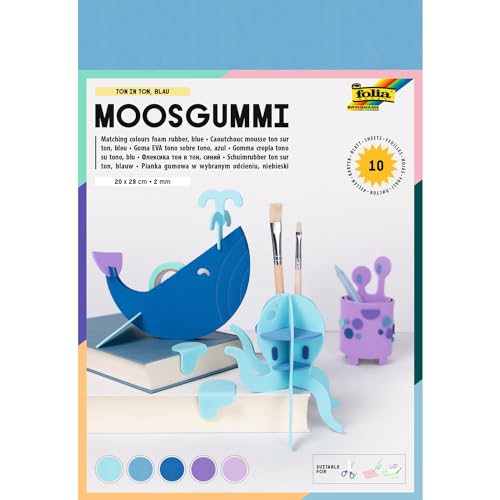 folia 231093 - Moosgummi Ton-In-Ton Blau Sortierung, 2 mm, ca. 20 x 29 cm, 10 Bögen - ideal für vielseitige Bastelarbeiten von folia