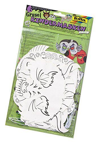 folia 23239 - Kindermasken Grusel, aus Pappe, Motive sortiert, 6 Stück, weiß, zum selbst Bemalen und Gestalten, für Kinder, Jungen und Mädchen, ideal für Kindergeburtstage und Partys folia 23239 - Kindermasken Grusel, aus Pappe, Motive sortiert, 6 Stück, weiß, zum selbst Bemalen und Gestalten, für Kinder, Jungen und Mädchen, ideal für Kindergeburtstage und Partys von folia
