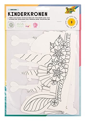 folia 23307 - Kinderkronen-Set Märchen, aus Pappe, 3 Kronen in verschiedenen Formen, weiß, zum selbst Bemalen und Gestalten, für Kinder, Jungen und Mädchen, ideal für Kindergeburtstage und Partys folia 23307 - Kinderkronen-Set Märchen, aus Pappe, 3 Kronen in verschiedenen Formen, weiß, zum selbst Bemalen und Gestalten, für Kinder, Jungen und Mädchen, ideal für Kindergeburtstage und Partys von folia