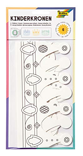folia 23309 - Kinderkronen, aus Pappe, in 3 Formen sortiert, 6 Stück, weiß, zum selbst Bemalen und Gestalten, für Kinder, Jungen und Mädchen, ideal für Kindergeburtstage und Partys von folia