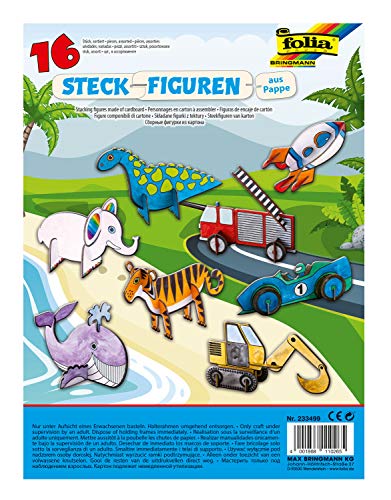 folia 233499 - Steckfiguren aus Pappe, 16 Motive sortiert, Fahrzeuge und Tiere - ideal für das Basteln und Gestalten mit Kindern folia 233499 - Steckfiguren aus Pappe, 16 Motive sortiert, Fahrzeuge und Tiere - ideal für das Basteln und Gestalten mit Kindern von folia