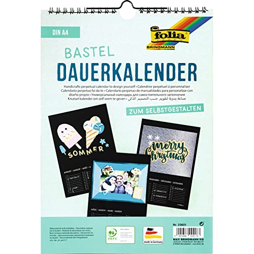 folia 23601 - Dauerkalender, Bastelkalender, mit Spiralbindung, DIN A4, schwarz, inklusive 3 Jahres-Vorschau von folia