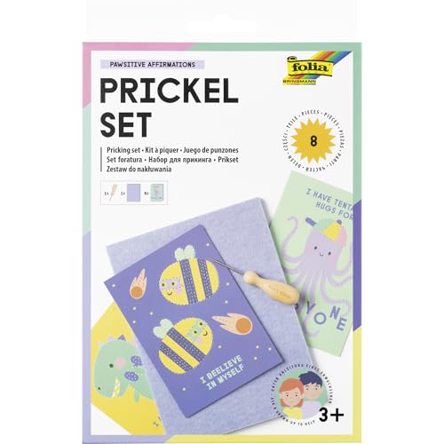 folia 23619 - Prickel Set Pawsitive Affirmations, Bastelset aus 1 Prickelnadel, 1 Filzunterlage und 6 Motivvorlagen, inkl. Anleitung und DIY Ideen von folia