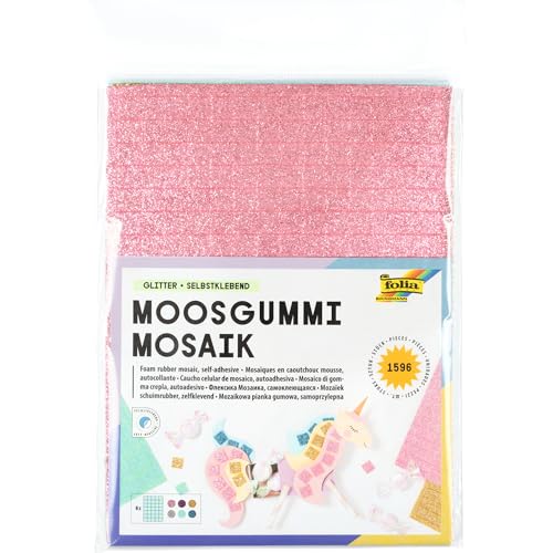 Glitter Moosgummi Mosaik, selbstklebend, 6 Bögen, ca. 15 x 20 cm, 2 mm stark, farbig sortiert von folia