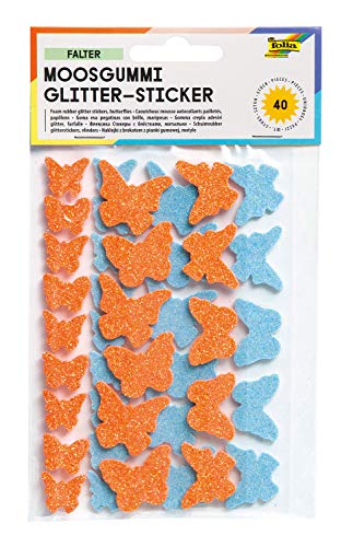 folia 23793 - Moosgummi Glitter Sticker, Schmetterlinge, sortiert in orange und türkis, verschiedene Größen, 40 Stück - Ideal zum Verzieren und Dekorieren von Grußkarten usw. von folia