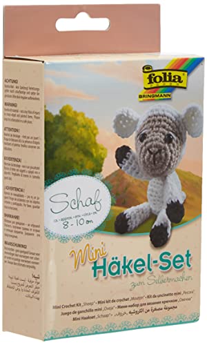 folia 23906 - Mini Häkelset Schaf, Komplettset zur Erstellung von einem selbst gehäkelten niedlichen Schaf, ca. 8 - 10 cm groß, für Kinder ab 8 Jahren und Erwachsene, als Geschenk von folia