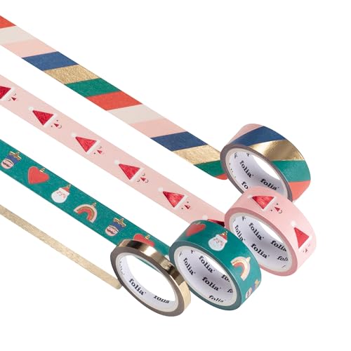 folia 26457 - Washi Tape Wildlife, 4 x 5 m, Klebeband aus Reispapier, Hotfoil in 4 tierischen Designs, zum Basteln, Verzieren und Dekorieren von folia