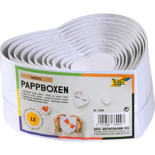 folia 3300 - Geschenkboxen, Pappschachteln aus Karton, in Herzform, weiß, 12 Stück in verschiedenen Größen - ideal zum Verzieren und Verschenken folia 3300 - Geschenkboxen, Pappschachteln aus Karton, in Herzform, weiß, 12 Stück in verschiedenen Größen - ideal zum Verzieren und Verschenken von folia