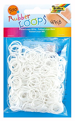 folia 331500 - Rubber Loops, inklusive 25 S - Clips und 1 Häkelnadel, 500 Gummibänder, weiß von folia