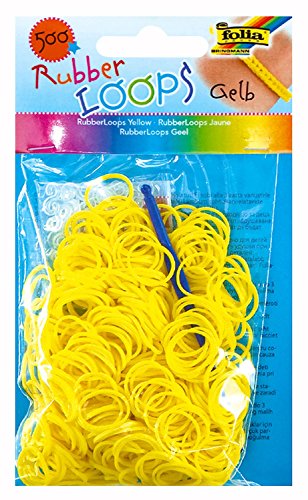folia 331512 - Rubber Loops, inklusive 25 S - Clips und 1 Häkelnadel, 500 Gummibänder, gelb von folia
