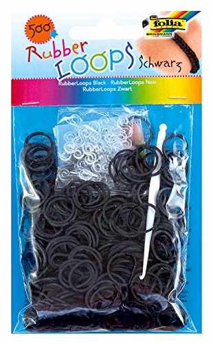 folia 331590 - Rubber Loops, inklusive 25 S - Clips und 1 Häkelnadel, 500 Gummibänder, schwarz von folia