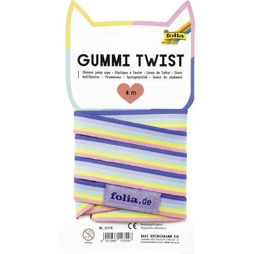 folia 33178 - Gummi-Twist, ca. 4 m, Gummiband in Regenbogenfarben, inkl. Anleitung, Hüpfgummi Spiel für Kinder ab 3 Jahren von folia