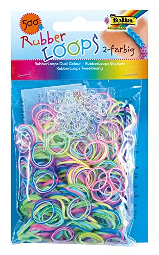 folia 339529 - Rubber Loops zweifarbig, 500 Gummibänder, inklusive 25 stück - Clips und 1 Häkelnadel folia 339529 - Rubber Loops zweifarbig, 500 Gummibänder, inklusive 25 stück - Clips und 1 Häkelnadel von folia