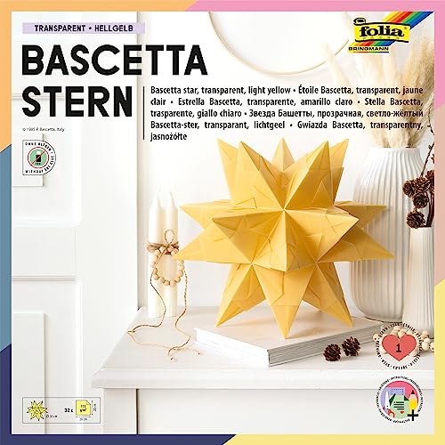folia 366/1515 - Bastelset Bascetta Stern Duo silber/gold, 32 Blatt, 15 x 15 cm, fertige Größe des Papiersterns ca. 20 cm, mit ausführlicher Anleitung - ideal zur zeitlosen Dekoration von folia
