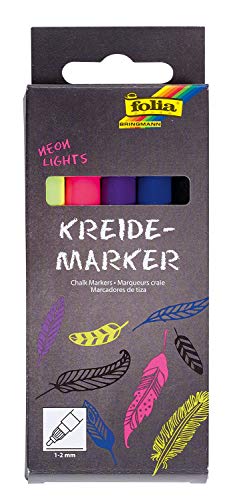 folia 390529 - Kreidemarker, 5er Set Neon Lights, Rundspitze 1 - 2 mm, Flüssigkreide auf Wasserbasis, für Tafeln, Tafelfolie, Glas, Plastik, feucht abwischbar, Blau,Gelb,Schwarz folia 390529 - Kreidemarker, 5er Set Neon Lights, Rundspitze 1 - 2 mm, Flüssigkreide auf Wasserbasis, für Tafeln, Tafelfolie, Glas, Plastik, feucht abwischbar, Blau,Gelb,Schwarz von folia