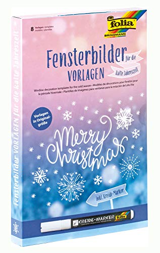 folia 39129 - Fensterbilder Vorlagen für die kalte Jahreszeit, inkl. 8 Malvorlagen und 1 Kreidemarker von folia