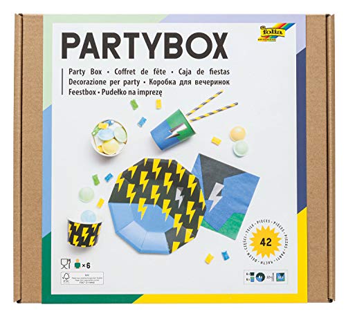 folia 45303 - Party - Box Boys, 42 Teile (für ca. 6 Personen), schöne Tischausstattung für Geburtstage, Feste und vielen weiteren Anlässen von folia